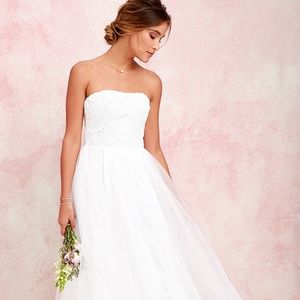 LULUS SWEET AS A SONG IVORY LACE MAXI DRESS